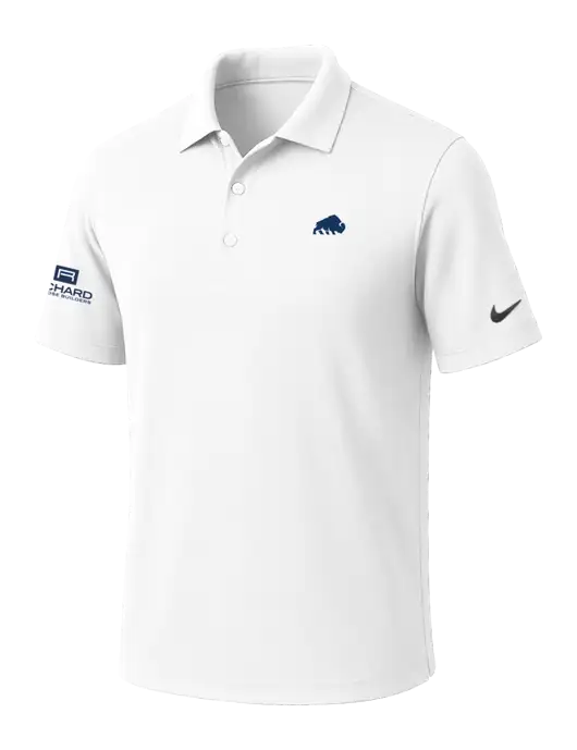 NIKE White Dri-Fit Micro Pique Polo w/Richard Group Bison Logo, Richard Group Logo