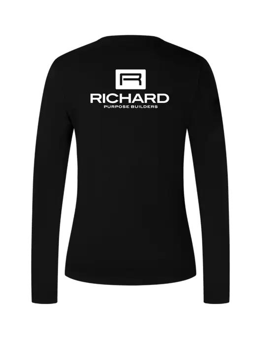 Womens V-Neck Ring Spun Jet Black 4.5 oz Long Sleeve T-Shirt w/Richard Group Logo, Richard Group Bison Logo