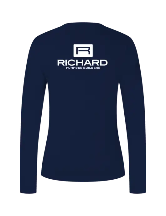 Womens  V-Neck Ring Spun Navy 4.5 oz Long Sleeve T-Shirt w/Richard Group Logo, Richard Group Bison Logo