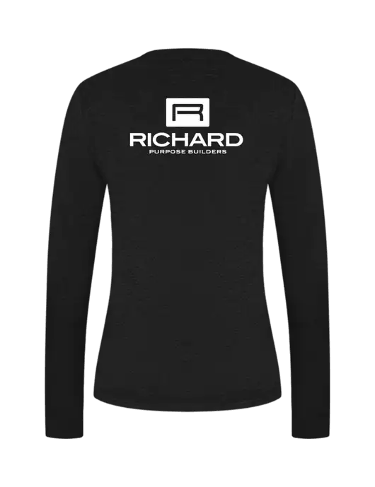 Womens  V-Neck Ring Spun Dark Heather Grey 4.5 oz Long Sleeve T-Shirt w/Richard Group Logo, Richard Group Bison Logo