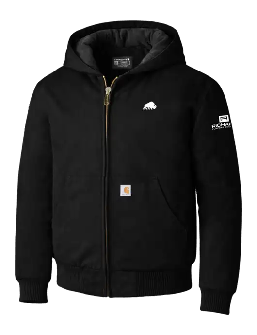 Carhartt Black Quilted-Flannel-Lined Duck Active Jacket w/Richard Group Bison Logo, Richard Group Logo