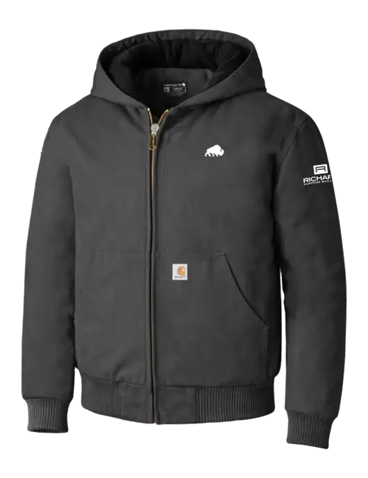 Carhartt Dark Grey Quilted-Flannel-Lined Duck Active Jacket w/Richard Group Bison Logo, Richard Group Logo