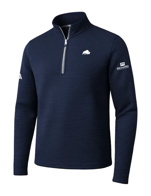 Adidas Navy Spacer Quarter-Zip Pullover w/Richard Group Bison Logo, Richard Group Logo
