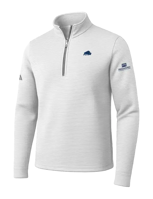 Adidas White Spacer Quarter-Zip Pullover w/Richard Group Bison Logo, Richard Group Logo