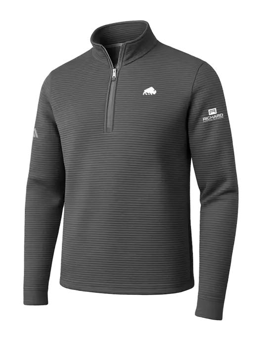 Adidas Medium Grey Spacer Quarter-Zip Pullover w/Richard Group Bison Logo, Richard Group Logo