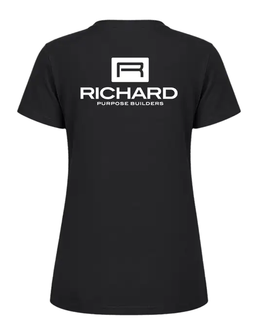 Womens Ring Spun Jet Black 4.5 oz T-Shirt w/Richard Group Logo, Richard Group Bison Logo