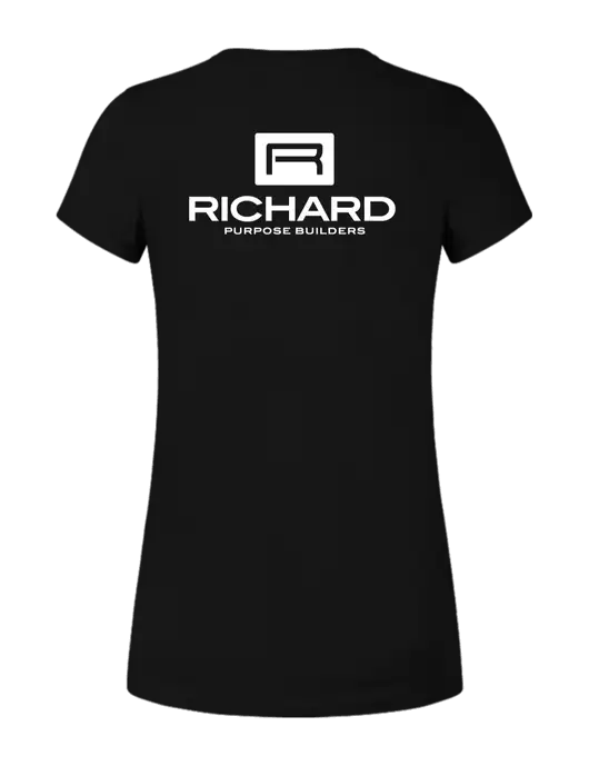 Womens Ring Spun Jet Black 4.5 oz T-Shirt w/Richard Group Logo, Richard Group Bison Logo