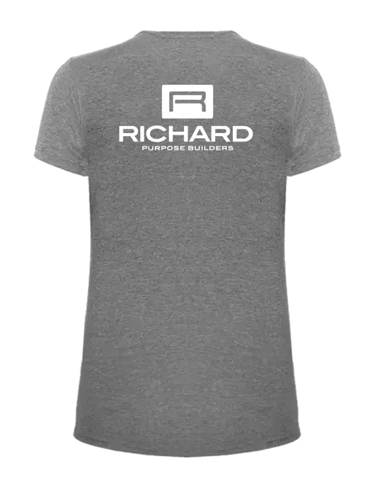 Womens Ring Spun Light Grey Heather 4.5 oz T-Shirt w/Richard Group Logo, Richard Group Bison Logo
