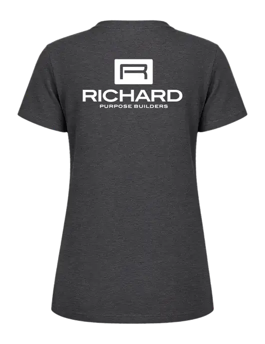 Womens Ring Spun Dark Heather Grey 4.5 oz T-Shirt w/Richard Group Logo, Richard Group Bison Logo