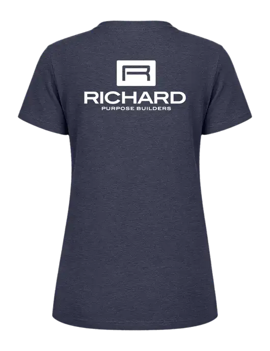 Womens Ring Spun Heather Navy 4.5 oz T-Shirt w/Richard Group Logo, Richard Group Bison Logo