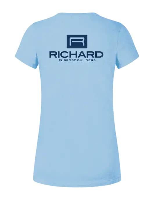 Womens Ring Spun Light Blue 4.5 oz T-Shirt w/Richard Group Logo, Richard Group Bison Logo