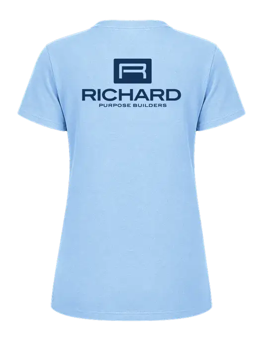 Womens Ring Spun Light Blue 4.5 oz T-Shirt w/Richard Group Logo, Richard Group Bison Logo