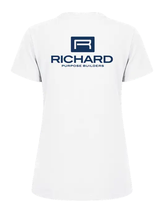 Womens Ring Spun White 4.5 oz T-Shirt w/Richard Group Logo, Richard Group Bison Logo