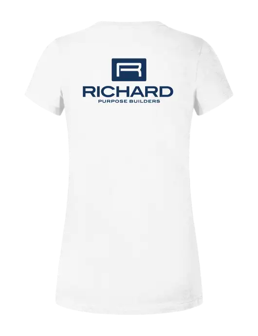 Womens Ring Spun White 4.5 oz T-Shirt w/Richard Group Logo, Richard Group Bison Logo
