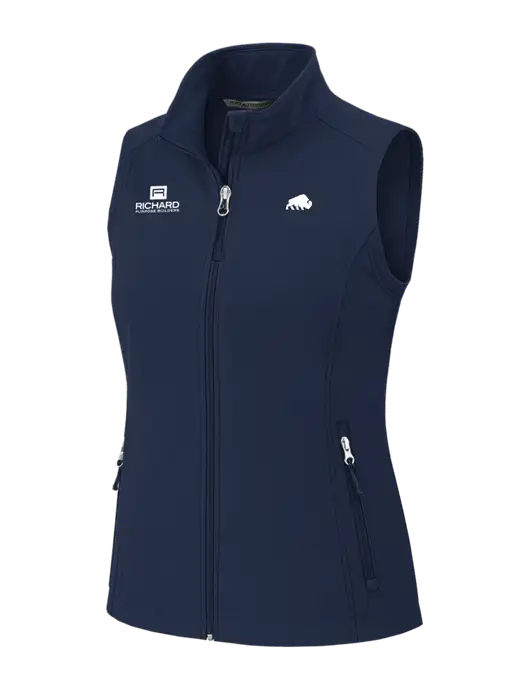 Navy Womens Core Soft Shell Vest w/Richard Group Bison Logo, Richard Group Logo