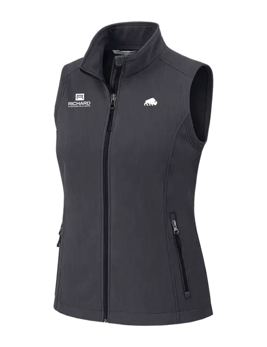 Charcoal Heather Womens Core Soft Shell Vest w/Richard Group Bison Logo, Richard Group Logo