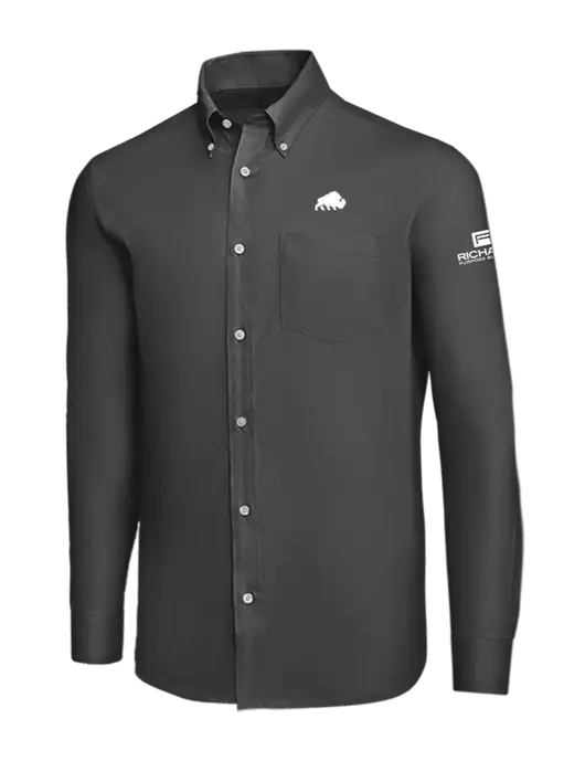 Brooks Brothers Dark Grey Wrinkle-Free Stretch Nailhead Shirt w/Richard Group Bison Logo, Richard Group Logo