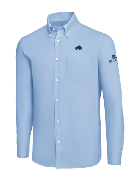 Brooks Brothers Light Blue Wrinkle-Free Stretch Nailhead Shirt w/Richard Group Bison Logo, Richard Group Logo