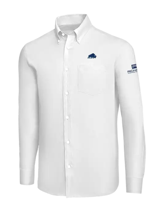 Brooks Brothers White Wrinkle-Free Stretch Nailhead Shirt w/Richard Group Bison Logo, Richard Group Logo