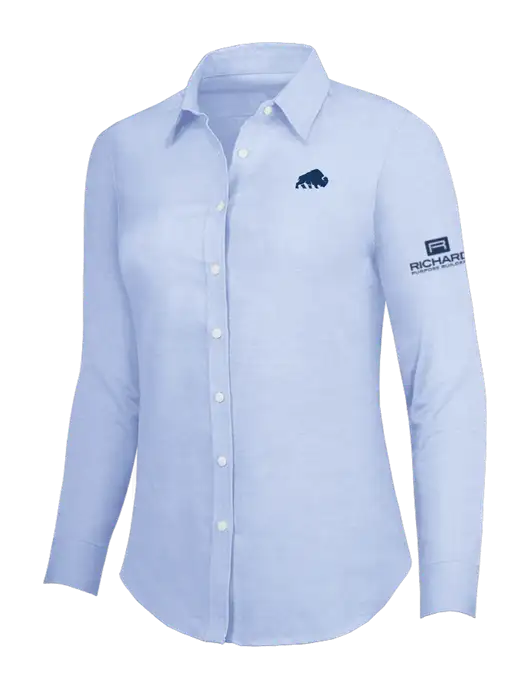 Light Blue Womens SuperPro Oxford Shirt w/Richard Group Bison Logo, Richard Group Logo