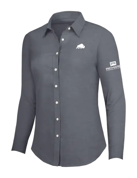 Dark Grey Womens SuperPro Oxford Shirt w/Richard Group Bison Logo, Richard Group Logo