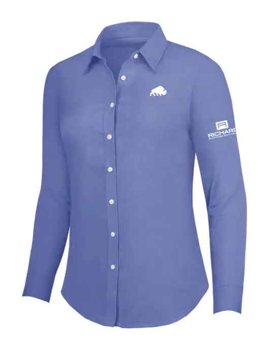 Navy Womens SuperPro Oxford Shirt w/Richard Group Bison Logo, Richard Group Logo