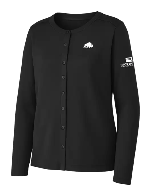 Black Womens Concept Stretch Button-Front Cardigan Sweater w/Richard Group Bison Logo, Richard Group Logo