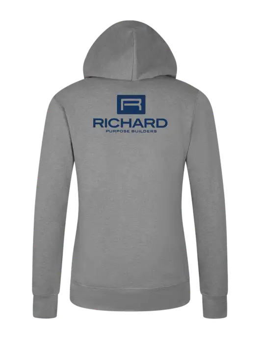 Womens Light Grey Heather Core Fleece Pullover Hooded Sweatshirt w/Richard Group Logo, Richard Group Bison Logo