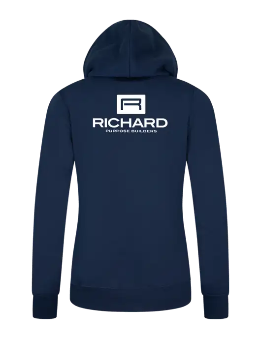 Womens Navy Core Fleece Pullover Hooded Sweatshirt w/Richard Group Logo, Richard Group Bison Logo