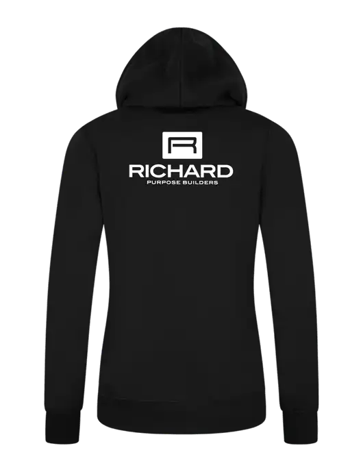 Womens Black Core Fleece Pullover Hooded Sweatshirt w/Richard Group Logo, Richard Group Bison Logo