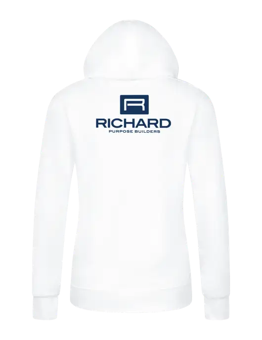 Womens White Core Fleece Pullover Hooded Sweatshirt w/Richard Group Logo, Richard Group Bison Logo
