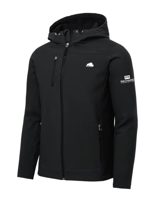 Hooded Core Black Soft Shell Jacket w/Richard Group Bison Logo, Richard Group Logo