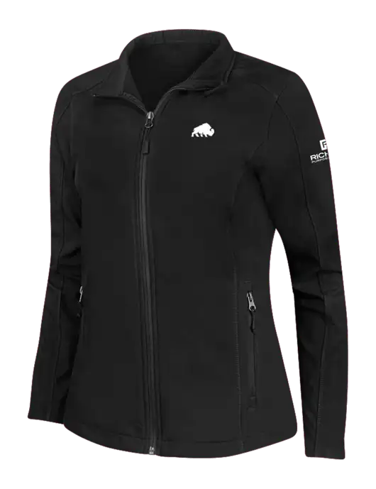 Black Womens Core Soft Shell Jacket w/Richard Group Bison Logo, Richard Group Logo