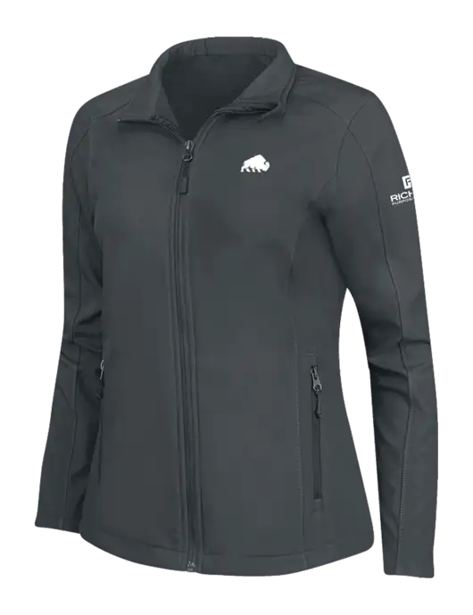 Charcoal Grey Womens Core Soft Shell Jacket w/Richard Group Bison Logo, Richard Group Logo