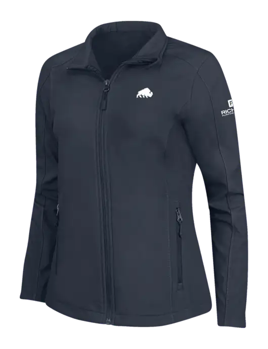 Navy Womens Core Soft Shell Jacket w/Richard Group Bison Logo, Richard Group Logo