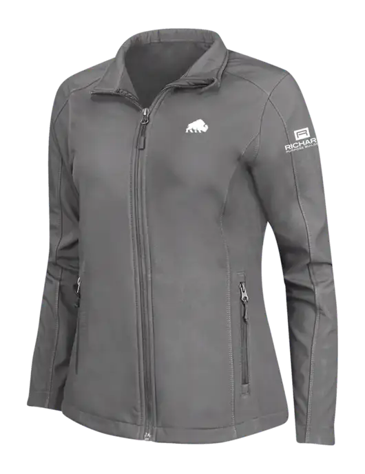 Medium Grey Womens Core Soft Shell Jacket w/Richard Group Bison Logo, Richard Group Logo