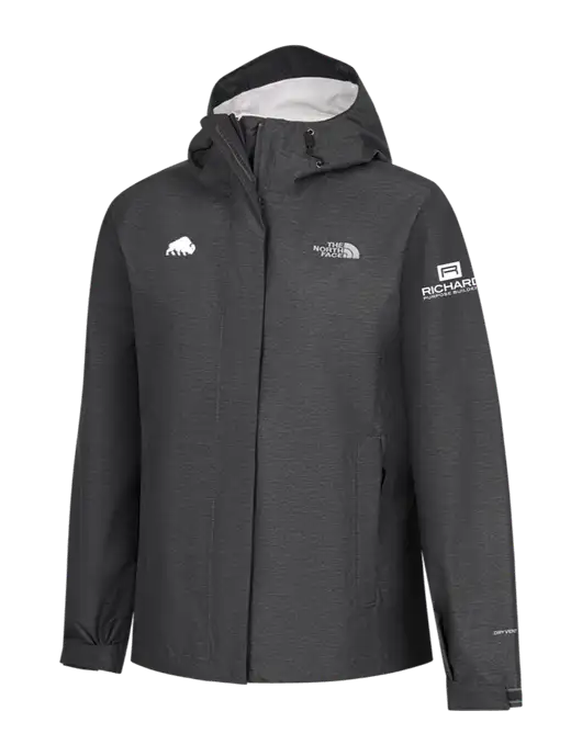 The North Face Womens Dark Grey Heather DryVent Rain Jacket w/Richard Group Bison Logo, Richard Group Logo