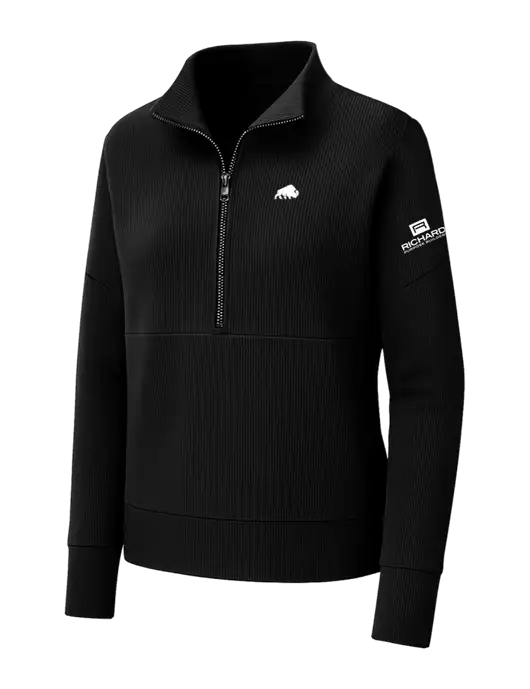 Mercer+Mettle Womens Black Linear Texture Quarter Zip w/Richard Group Bison Logo, Richard Group Logo