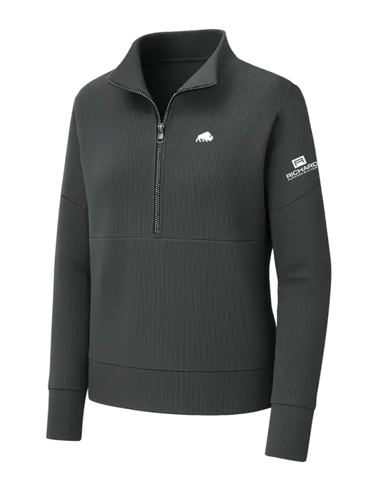 Mercer+Mettle Womens Dark Grey Linear Texture Quarter Zip w/Richard Group Bison Logo, Richard Group Logo