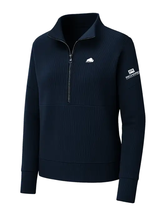 Mercer+Mettle Womens Dark Navy Linear Texture Quarter Zip w/Richard Group Bison Logo, Richard Group Logo