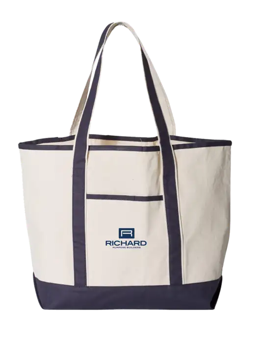 Natural/Navy Large Canvas Deluxe Tote w/Richard Group Logo