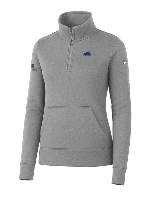 Nike Womens Light Grey Heather Club Fleece Sleeve Swoosh 1/2-Zip w/Richard Group Bison Logo, Richard Group Logo