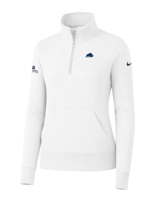 Nike Womens White Club Fleece Sleeve Swoosh 1/2-Zip w/Richard Group Bison Logo, Richard Group Logo