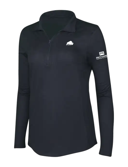 Black Triad Solid Womens Posicharge Tri-Blend Wicking 1/4 Zip Pullover w/Richard Group Bison Logo, Richard Group Logo