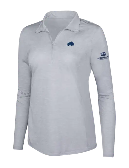 Light Grey Heather Womens Posicharge Tri-Blend Wicking 1/4 Zip Pullover w/Richard Group Bison Logo, Richard Group Logo