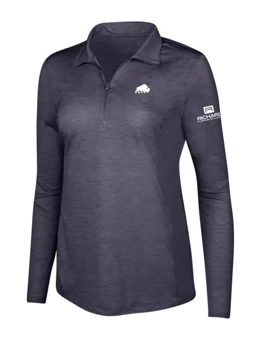 True Navy Heather Womens Posicharge Tri-Blend Wicking 1/4 Zip Pullover w/Richard Group Bison Logo, Richard Group Logo