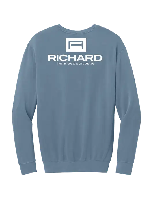 Comfort Colors Garment-Dyed Lightweight Slate Blue Fleece Crewneck Sweatshirt w/Richard Group Logo, Richard Group Bison Logo