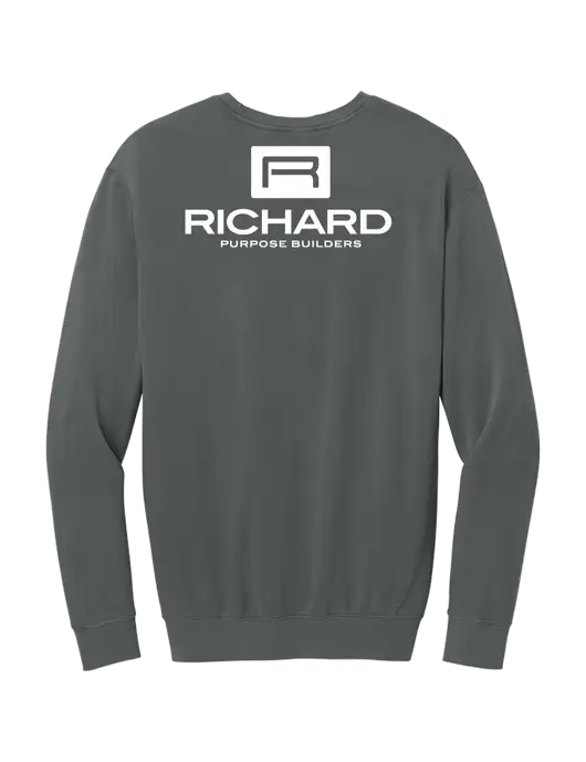 Comfort Colors Garment-Dyed Lightweight Dark Grey Fleece Crewneck Sweatshirt w/Richard Group Logo, Richard Group Bison Logo