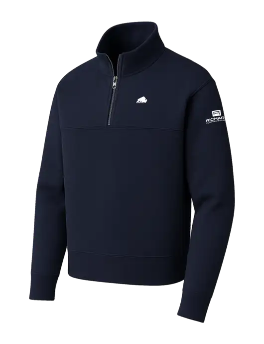 Mercer+Mettle Dark Navy Linear Texture Quarter Zip w/Richard Group Bison Logo, Richard Group Logo