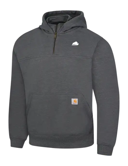 Carhartt Dark Grey Heather Rain Defender Paxton Heavyweight Hooded 1/4 Zip Mock Sweatshirt w/Richard Group Bison Logo